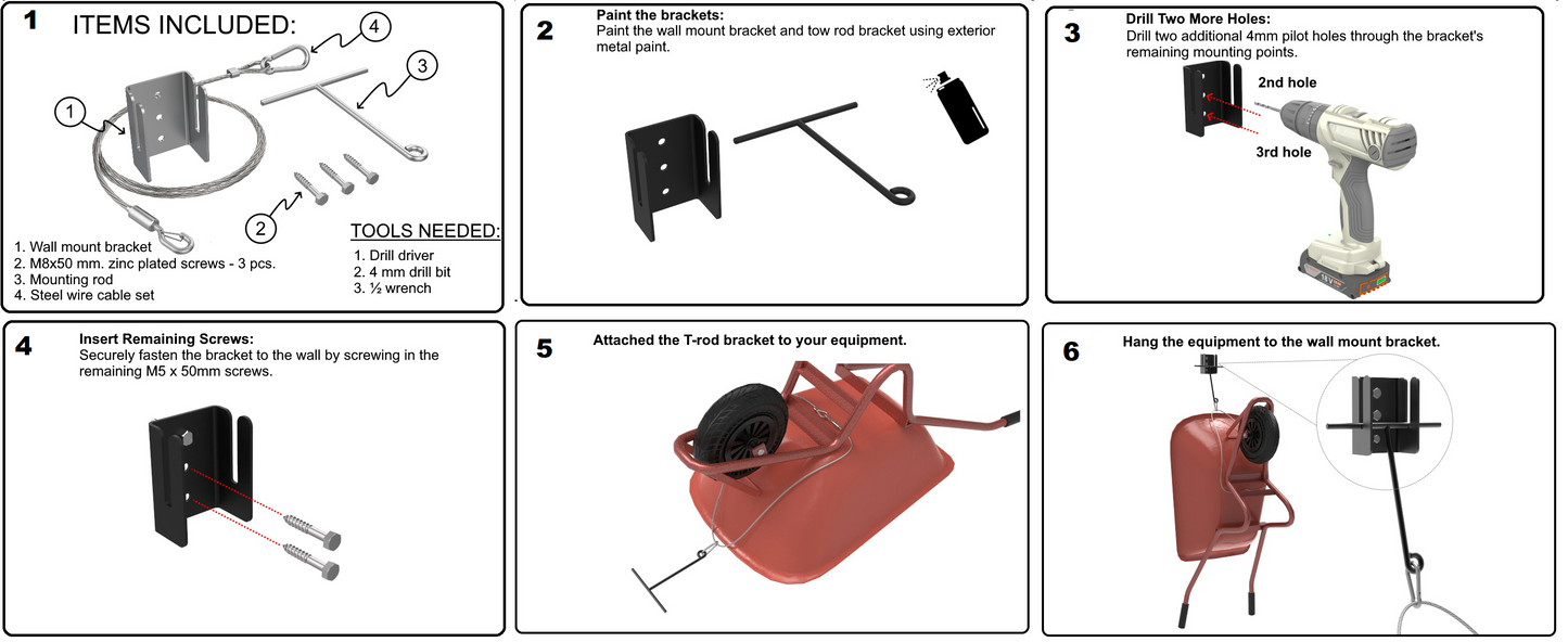 Wheelbarrow Hanger Bracket Kit – Wall Mount for Dolly and Yard Tool Storage