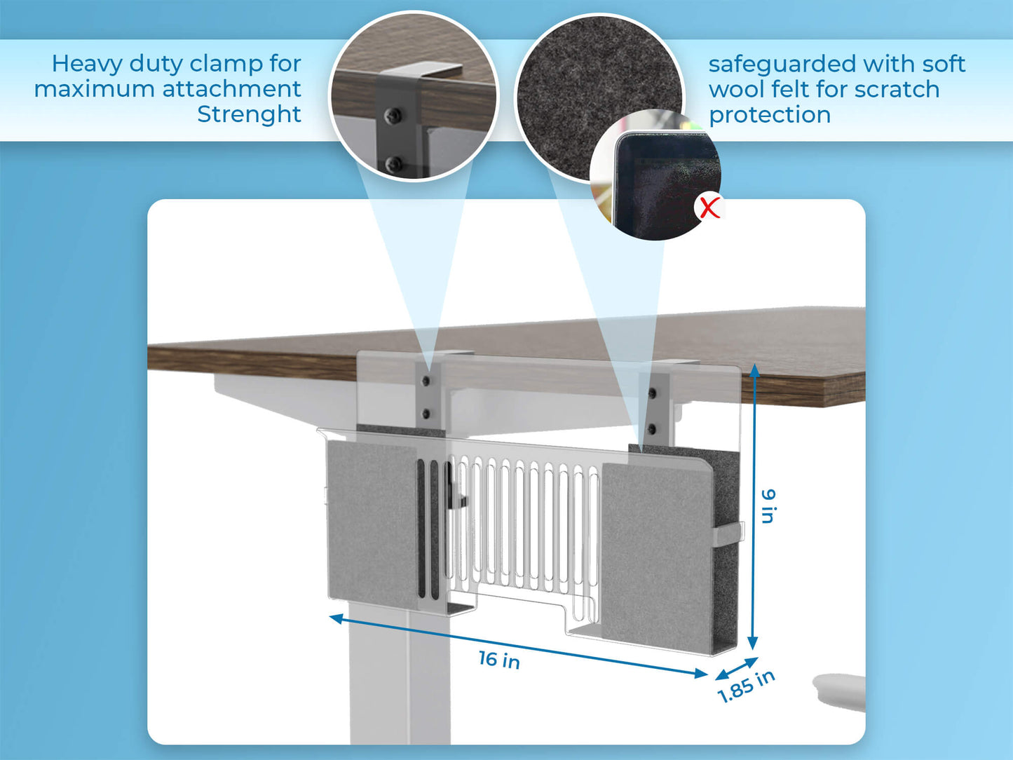 Side-Mount Perforated Steel Laptop Desk Stand holder - Fits Dell/Acer/ASUS/XPS/MacBook/Surface/Lenovo/HP/Gaming Laptops