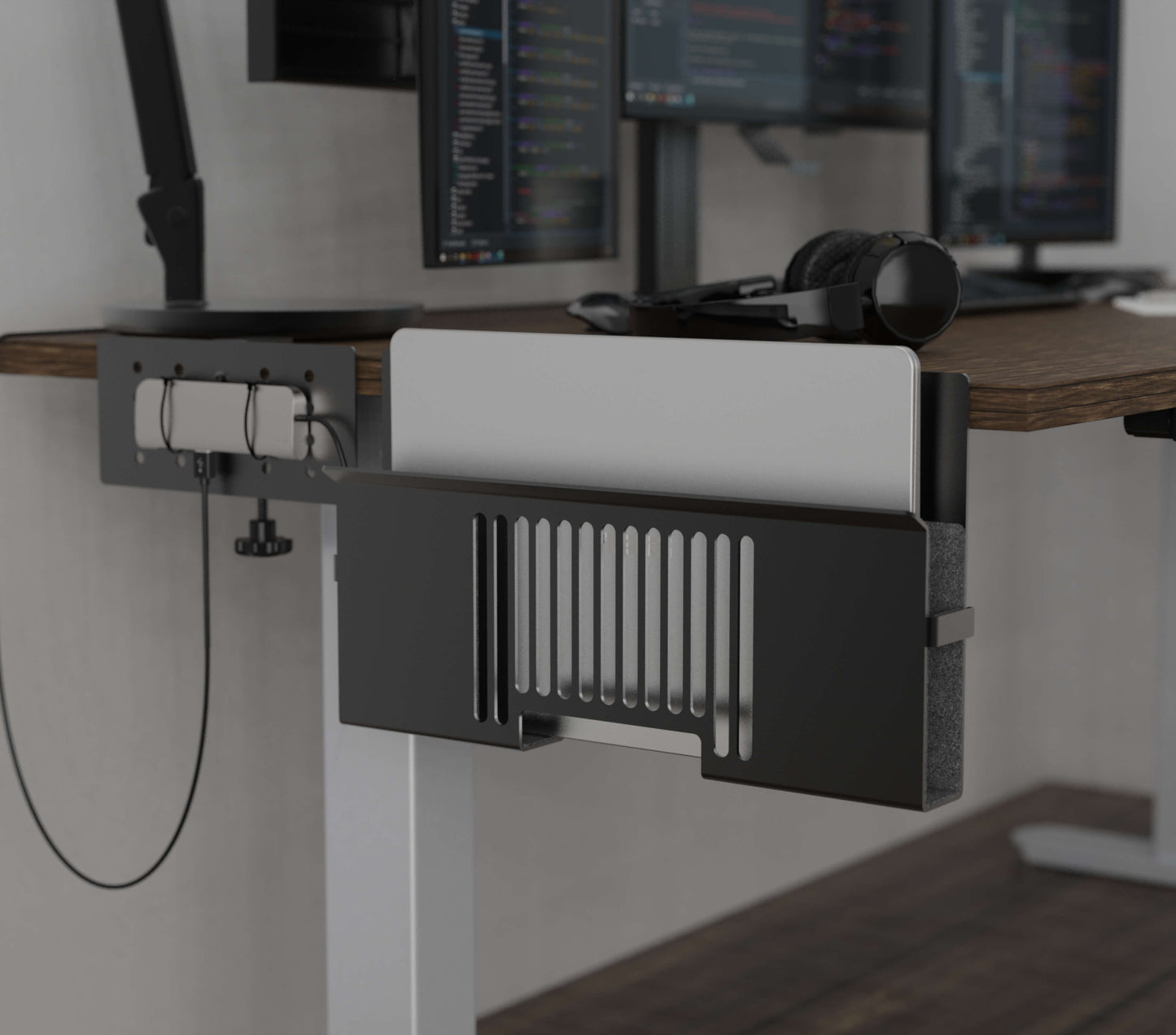 Side-Mount Perforated Steel Laptop Desk Stand holder - Fits Dell/Acer/ASUS/XPS/MacBook/Surface/Lenovo/HP/Gaming Laptops
