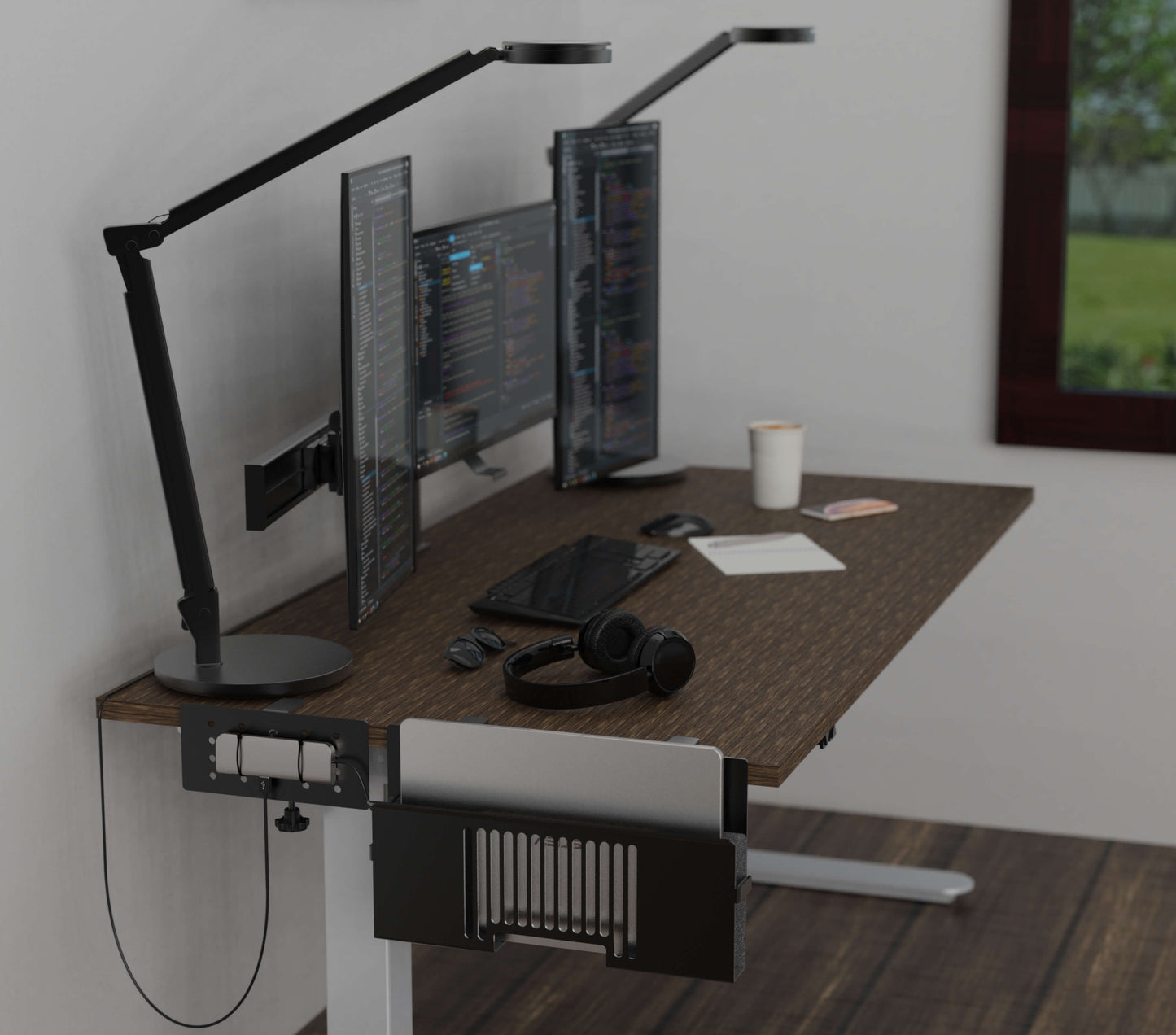 Side-Mount Perforated Steel Laptop Desk Stand holder - Fits Dell/Acer/ASUS/XPS/MacBook/Surface/Lenovo/HP/Gaming Laptops